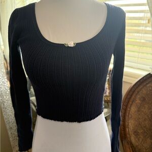Twik Dark Blue Ribbed Crop Blouse, Sz XS